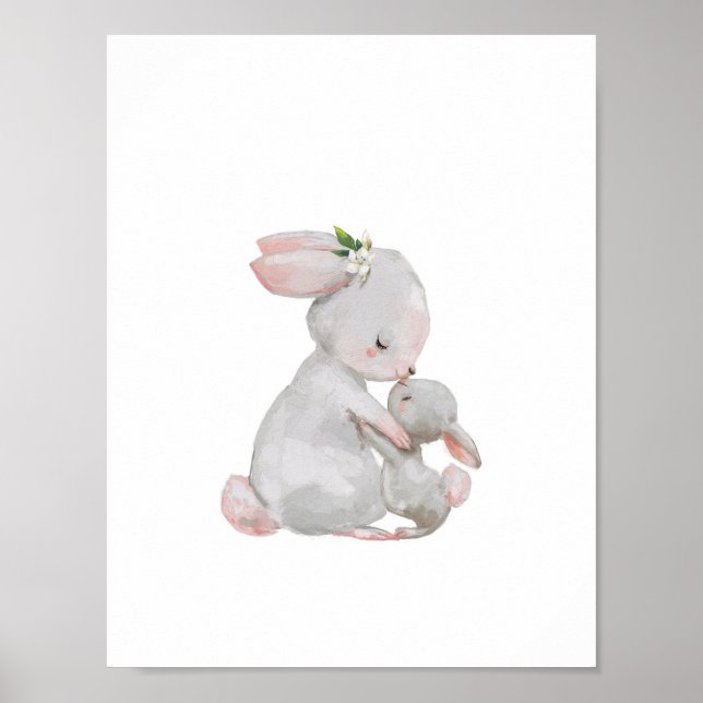 Mommy Baby  Bunny Snuggle  art print  (Front)