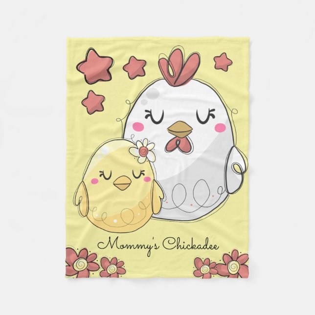 Mommy & Baby Chicken Chickadee Cute Fleece Blanket (Front)