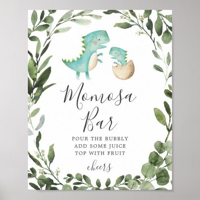 Mommy Baby Dinosaur Baby Shower Mimosa Bar Sign (Front)