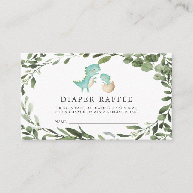 Mommy Baby Dinosaur Diaper Raffle Baby Shower Card (Front)