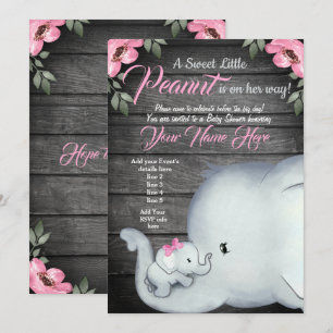 Mommy Baby Elephant Baby Shower Invitation, rustic Invitation