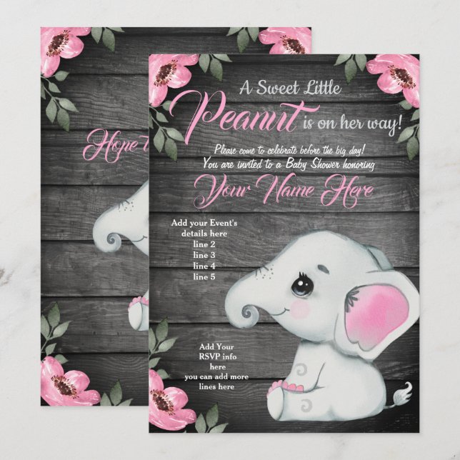 Mommy Baby Elephant Baby Shower Invitation, rustic Invitation (Front/Back)