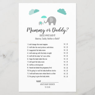 Mommy Baby Elephant with Clouds Mummy/Daddy Game Flyer