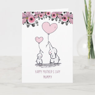 Mommy Baby Elephants Folded Greeting Card