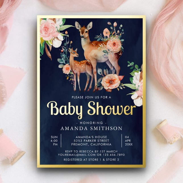 Mommy Baby Floral Deer Navy Blue Baby Shower Gold (Creator Uploaded)