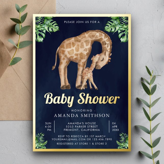 Mommy Baby Giraffe Safari Navy Baby Shower Gold (Creator Uploaded)