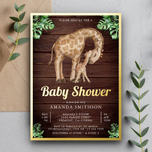Mommy Baby Giraffe Safari Wood Baby Shower Gold