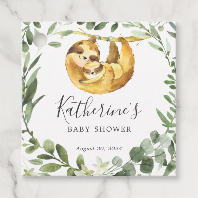 Mommy Baby Sloth Baby Shower Favour Tag (Front)