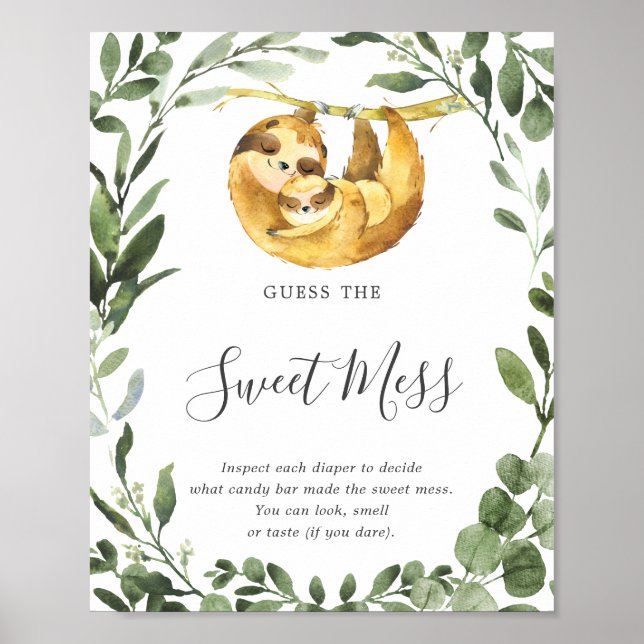Mommy Baby Sloth Baby Shower Guess The Sweet Mess Poster (Front)