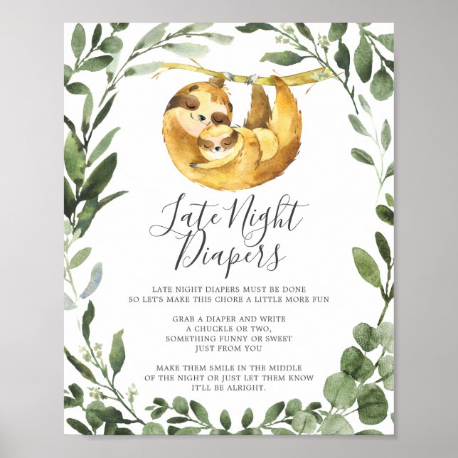 Mommy Baby Sloth Baby Shower Late Night Diapers Poster (Front)
