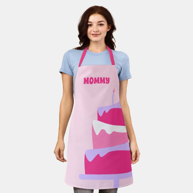 Mommy Baker Cute Cake Pink Purple Apron (Worn)