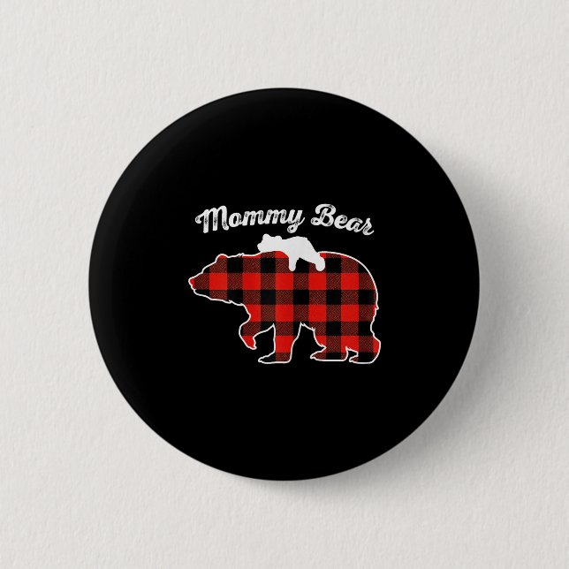 Mommy Bear Flannel Red Plaid Pajama Family Matchin 2 Inch Round Button (Front)