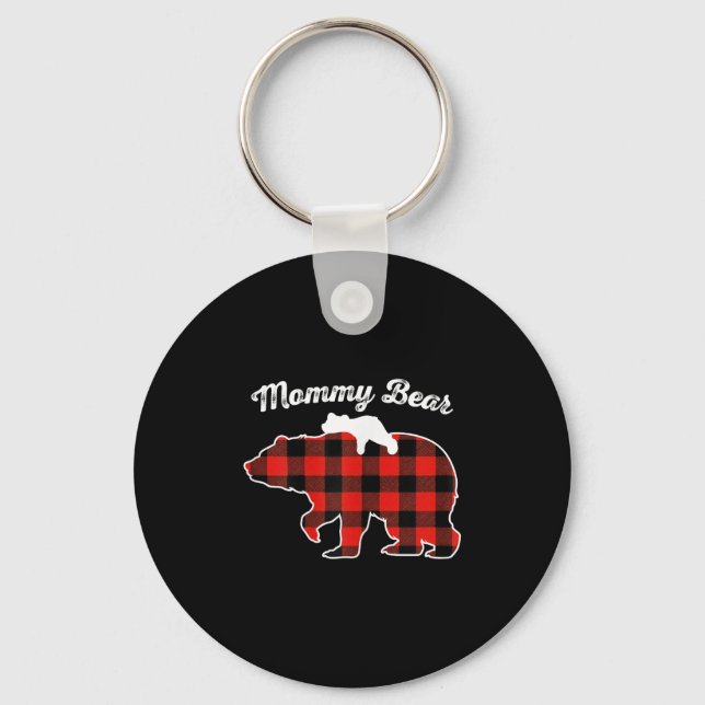 Mommy Bear Flannel Red Plaid Pajama Family Matchin Keychain (Front)