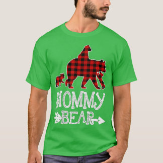 Mommy Bear Three Cubs Red Plaid Mama Christmas Paj T-Shirt