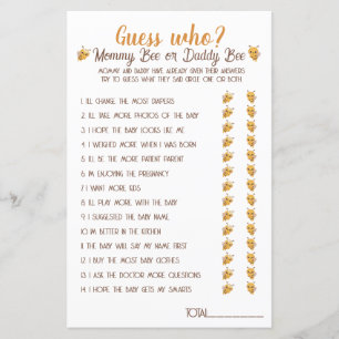 Mommy Bee or Daddy Bee Guess Who Baby Shower Game