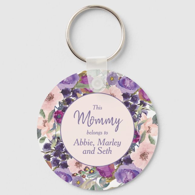 Mommy Belongs to Purple Blush Pink Floral Keychain (Front)