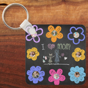 Mommy Birthday Chalkboard Kids Simple Drawing Keychain