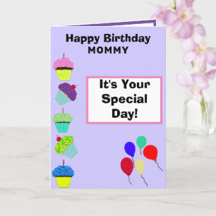 Mommy Birthday Pink Cupcake Tower PHOTO Card