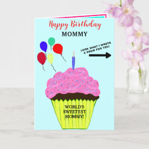 Mommy Birthday Pink Cupcake Write Draw Message Card