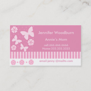 Mommy Business Cards - Pink Butterflies Flowers