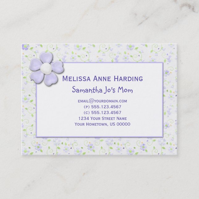 Mommy Calling Cards Tiny Purple Flowers (Front)