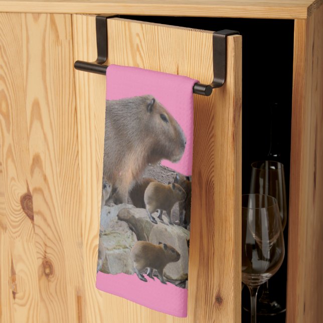 Mommy Capybara With Babies, Dish Towel (Thirds Fold)