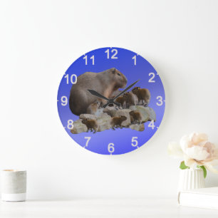Mommy Capybara With Babies, Wall Clock