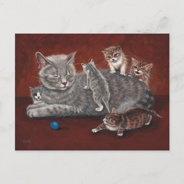 Mommy Cat with Kittens Postcard (Front)