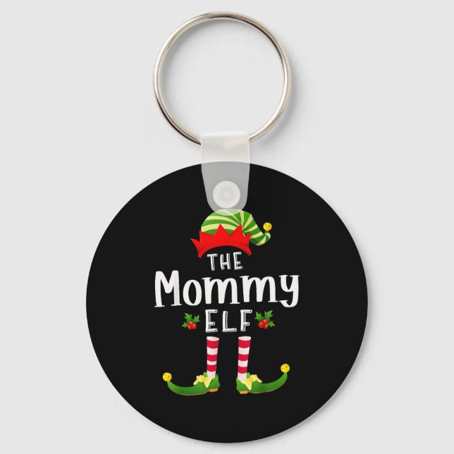 Mommy Christmas Elf Matching Pajama X-mas Party  Keychain (Front)