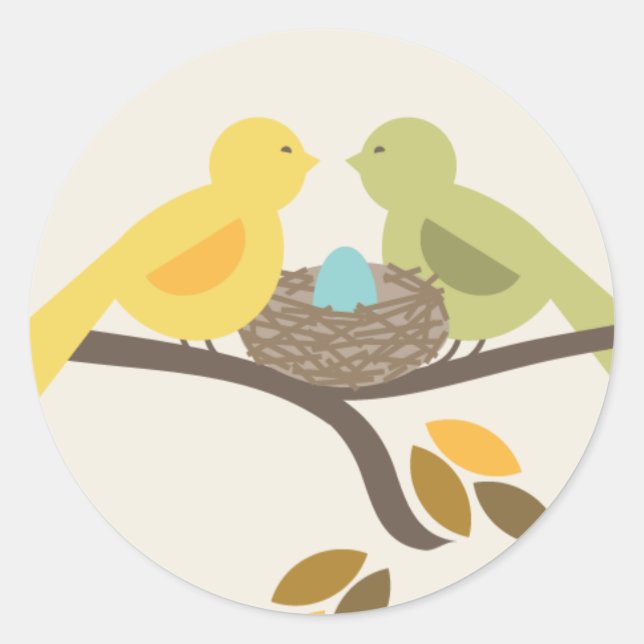 Mommy & Daddy Birds & Blue Egg Fall Baby Shower Classic Round Sticker (Front)