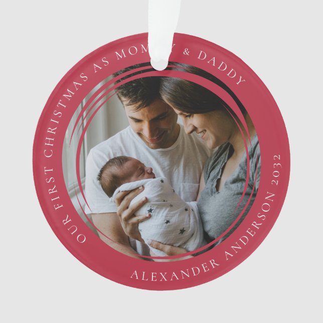 Mommy & Daddy First Christmas Photo Keepsake Ornament (Front)