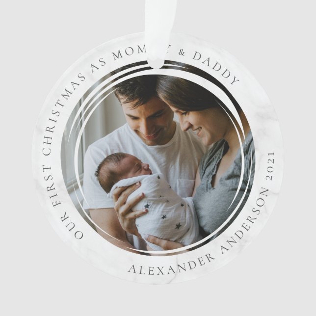 Mommy & Daddy First Christmas Photo Keepsake Ornament (Front)