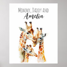 Mommy, daddy & me | Giraffe | Animal Nursery Art