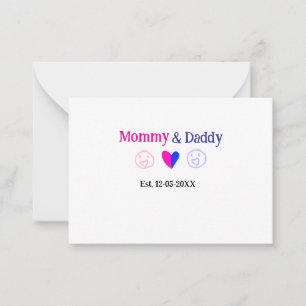 Mommy & Daddy new parents add name date heart blue Card