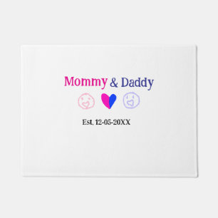 Mommy & Daddy new parents add name date heart blue Doormat
