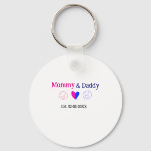 Mommy & Daddy new parents add name date heart blue Keychain