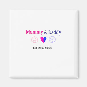 Mommy & Daddy new parents add name date heart blue Magnet