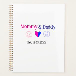 Mommy & Daddy new parents add name date heart blue Planner