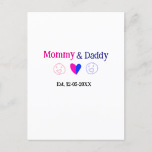 Mommy & Daddy new parents add name date heart blue Postcard