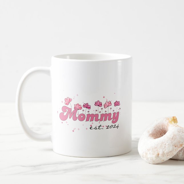 Mommy Est 2024 Mug Cute New Mom Coffee Mug, Custom (With Donut)