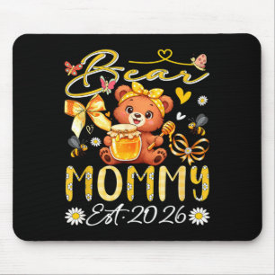 Mommy Est 2026 Floral Bow Tie Mothers Day Bear Mouse Pad