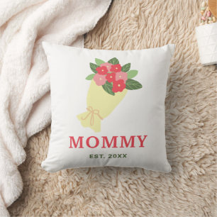 Mommy Est Year Floral Bouquet Cute Gift Throw Pillow