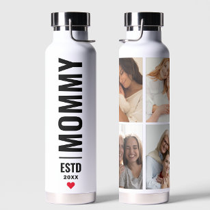  Mommy Established   Custom Date 4 Photo Collage Water Bottle