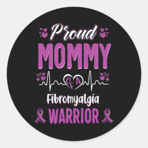 Mommy Fibromyalgia Warrior Awareness Ribbon Purple Classic Round Sticker