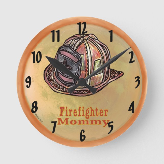 Mommy Firefighter  Round Clock (Front)