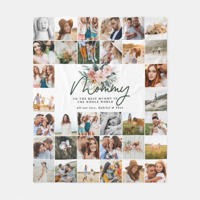 Mommy gift multi photo beautiful floral fleece blanket (Front)
