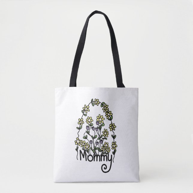 Mommy Hand Drawn Floral Design Tote Bag (Front)