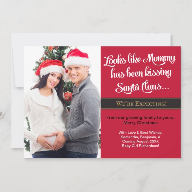 Mommy Kissing Christmas Pregnancy Announcement (Front)