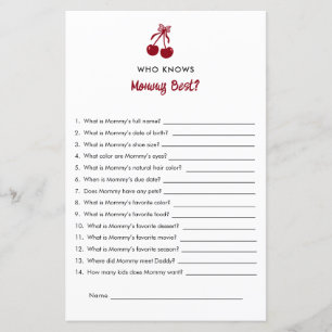 Mommy Knows Best Baby Shower Game Cherry Bow Red