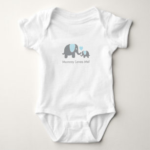 Mommy Loves Me Elephants in Blue and Grey Baby Bodysuit